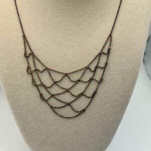 925 Silver Bronze Webbed Necklace Stamped JJT Italy Tiny Beaded Design